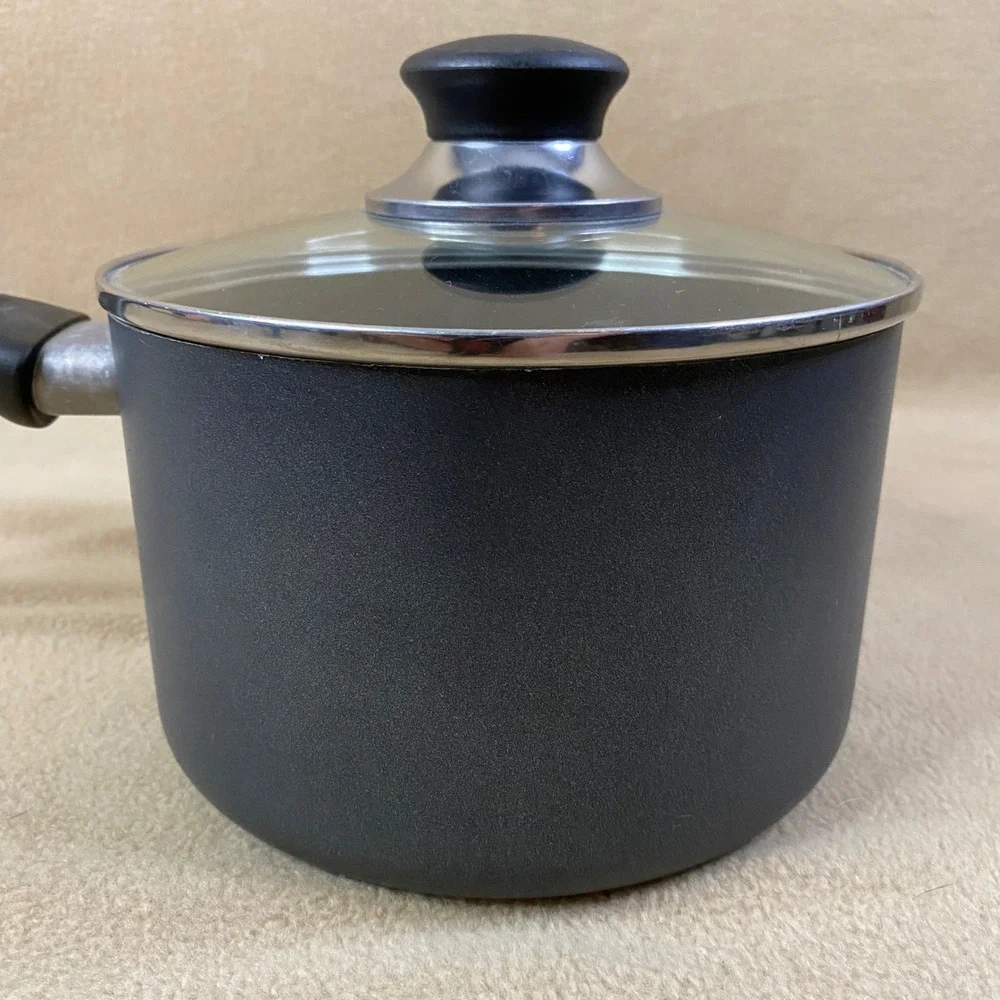 T-fal 3qt Black Nonstick Saucepan Small Cooking Pot w/Glass Lid Kitchen Cookware